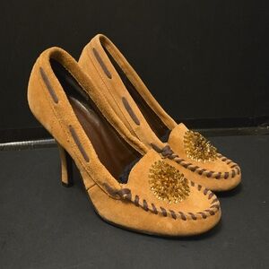 Chinese Laundry Tan Heels with Gold Accents